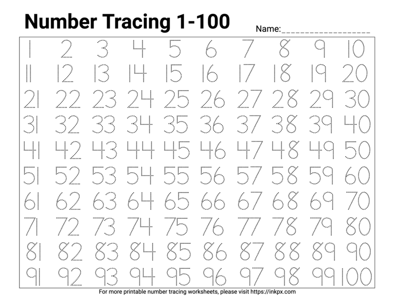 Free Printable Simple 1-100 Number Tracing Worksheet · InkPx