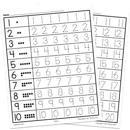 Tracing Worksheets Numbers 1-20!