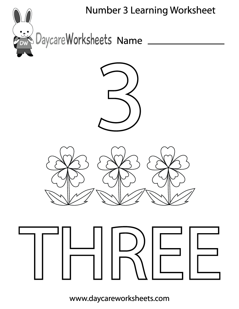 Free Printable Number Three Learning Worksheet for Preschool