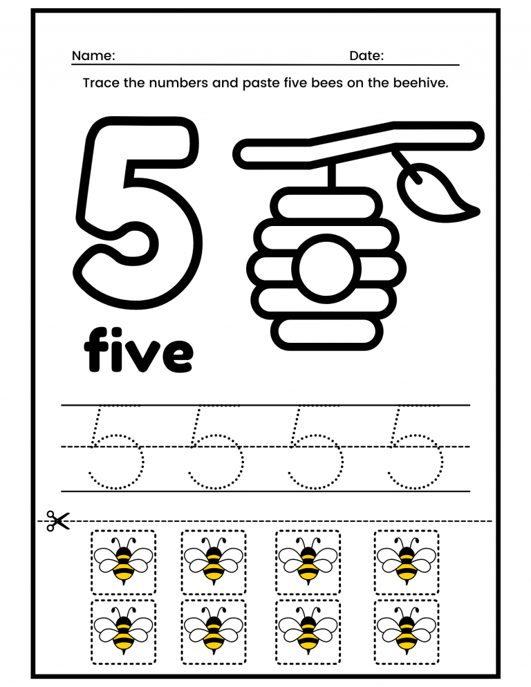 Free Kindergarten Number 5 Worksheets Printable PDF