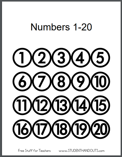 printable numbers up to 20