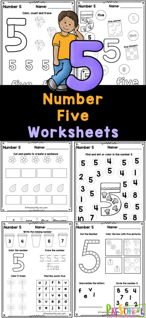 Number 5 Worksheets for Preschoolers