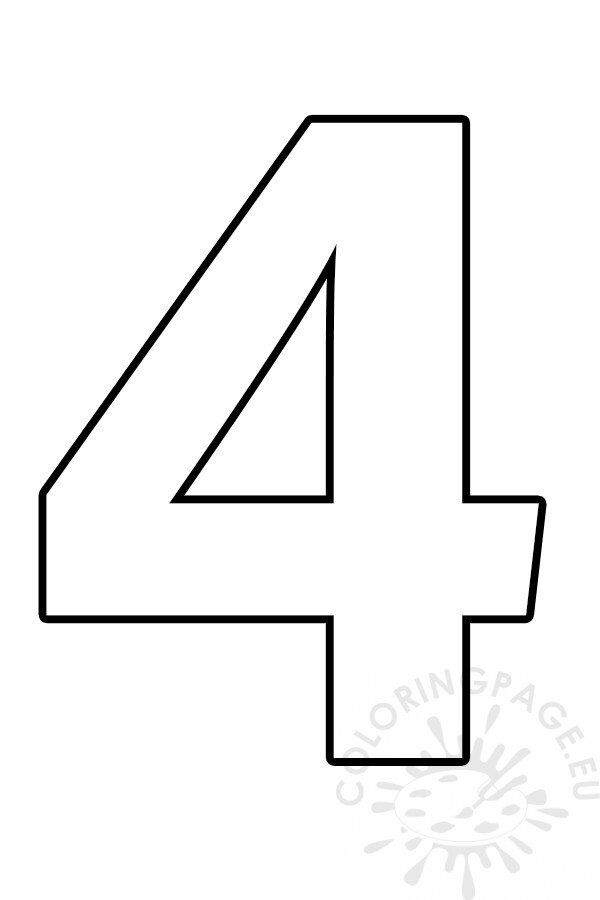 Free printable Number 4 template | Coloring Page