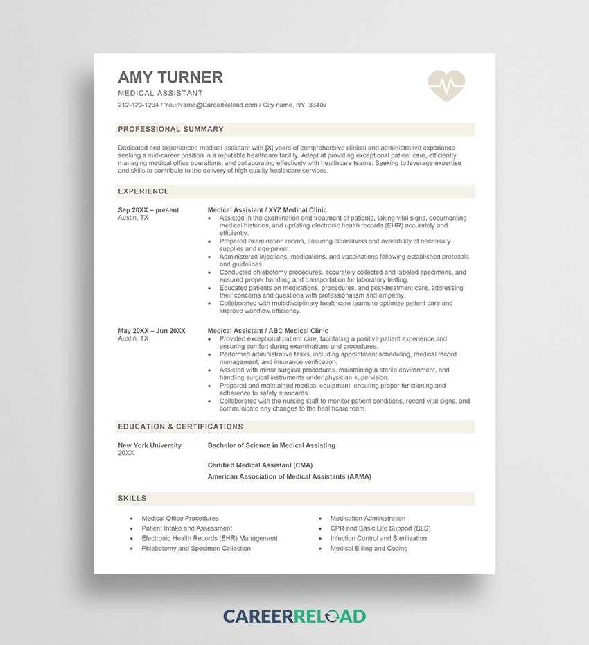 Free Nurse Resume Template - Amy - Career Reload