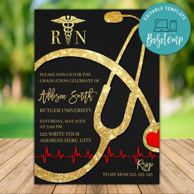 Printable Nursing Graduation Announcement Invitation DIY | Bobotemp