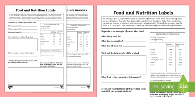 Food and Nutrition Labels Worksheet (teacher made) - Twinkl