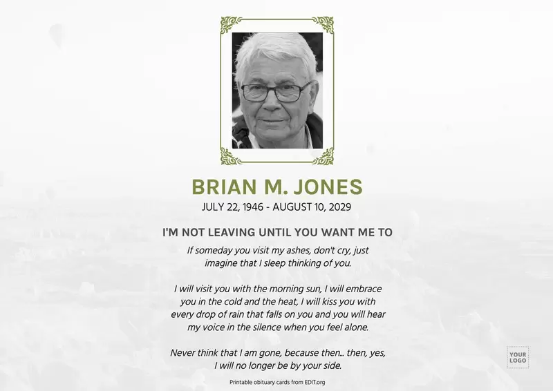 Personalize obituary and memory cards for funeral