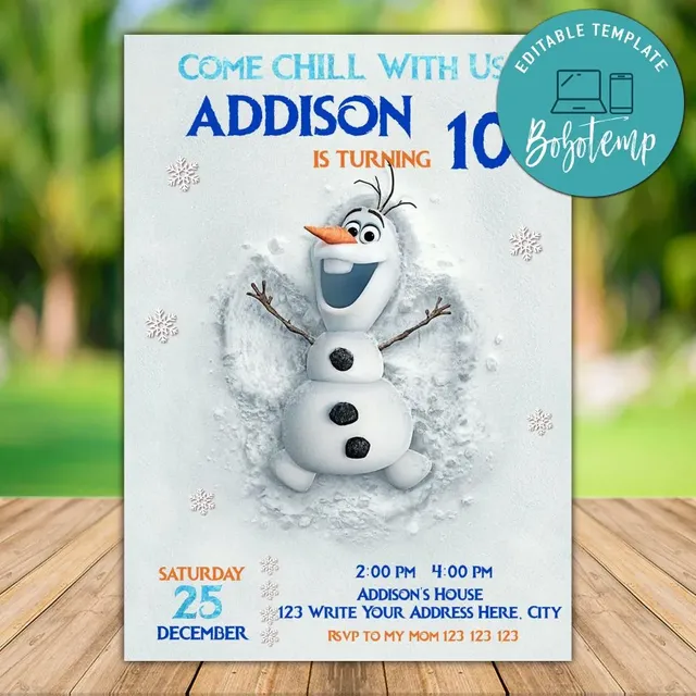 Printable Disney Frozen Olaf Birthday Invitation Instant Download ...