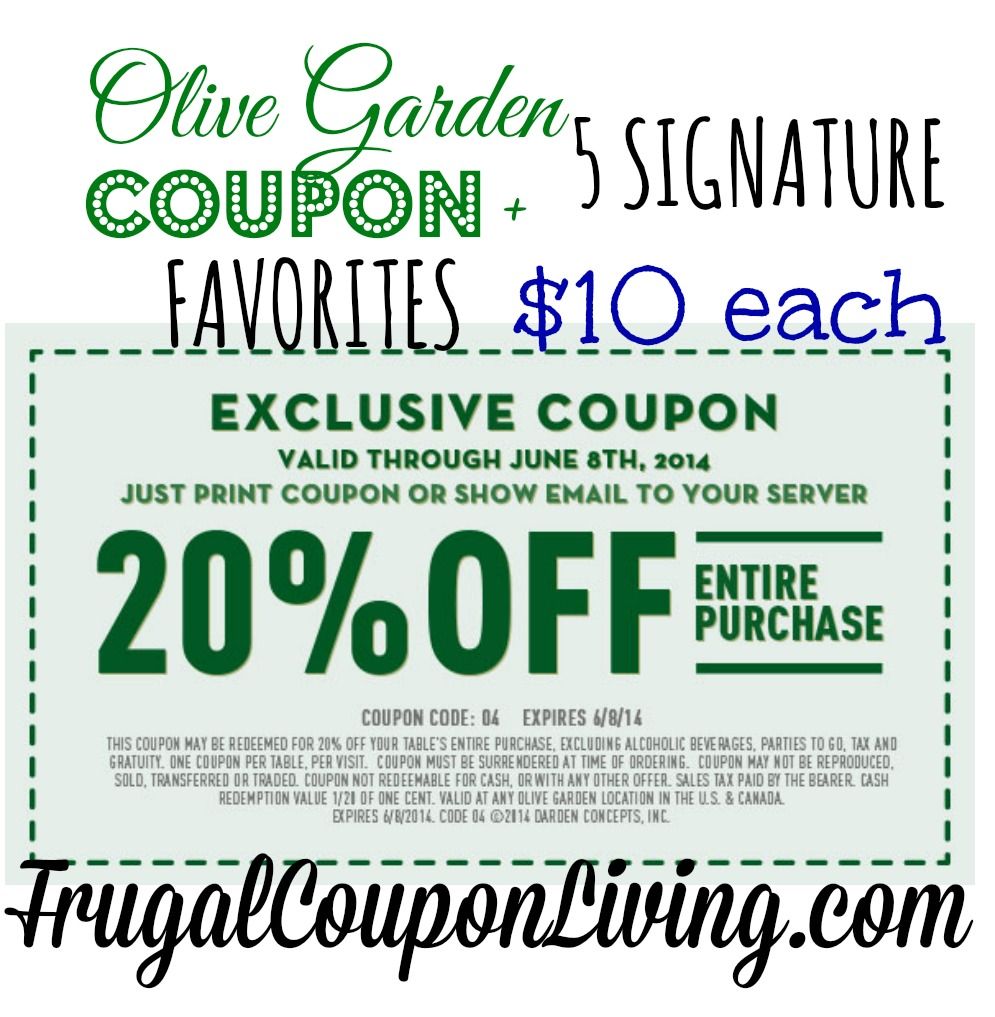 Olive Garden Coupon |20% OFF the Entire Table + $10 Favorites
