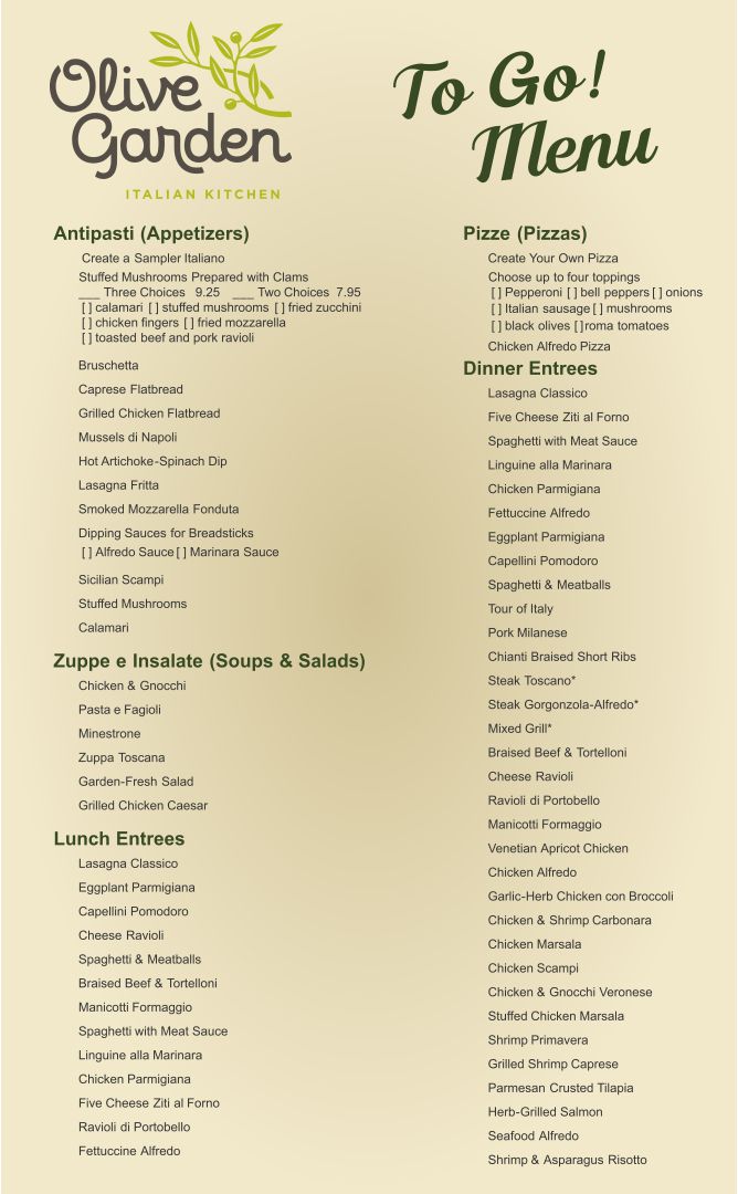 printable olive garden menu lunch