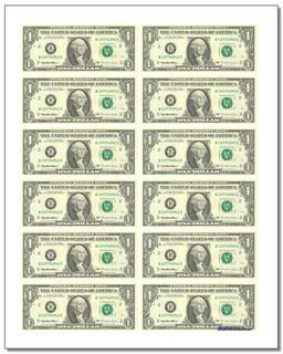 printable one dollar play money