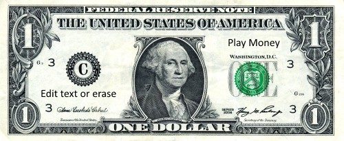 printable one dollar play money