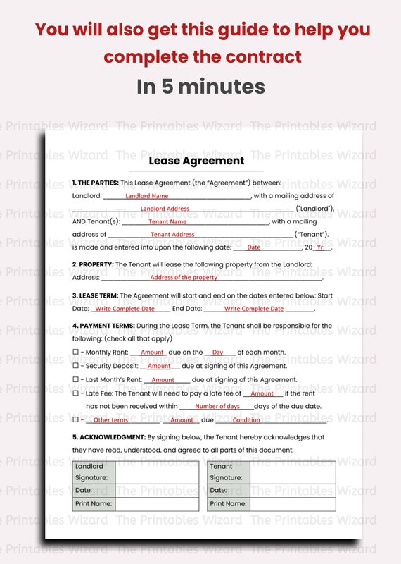 printable one page rental agreement