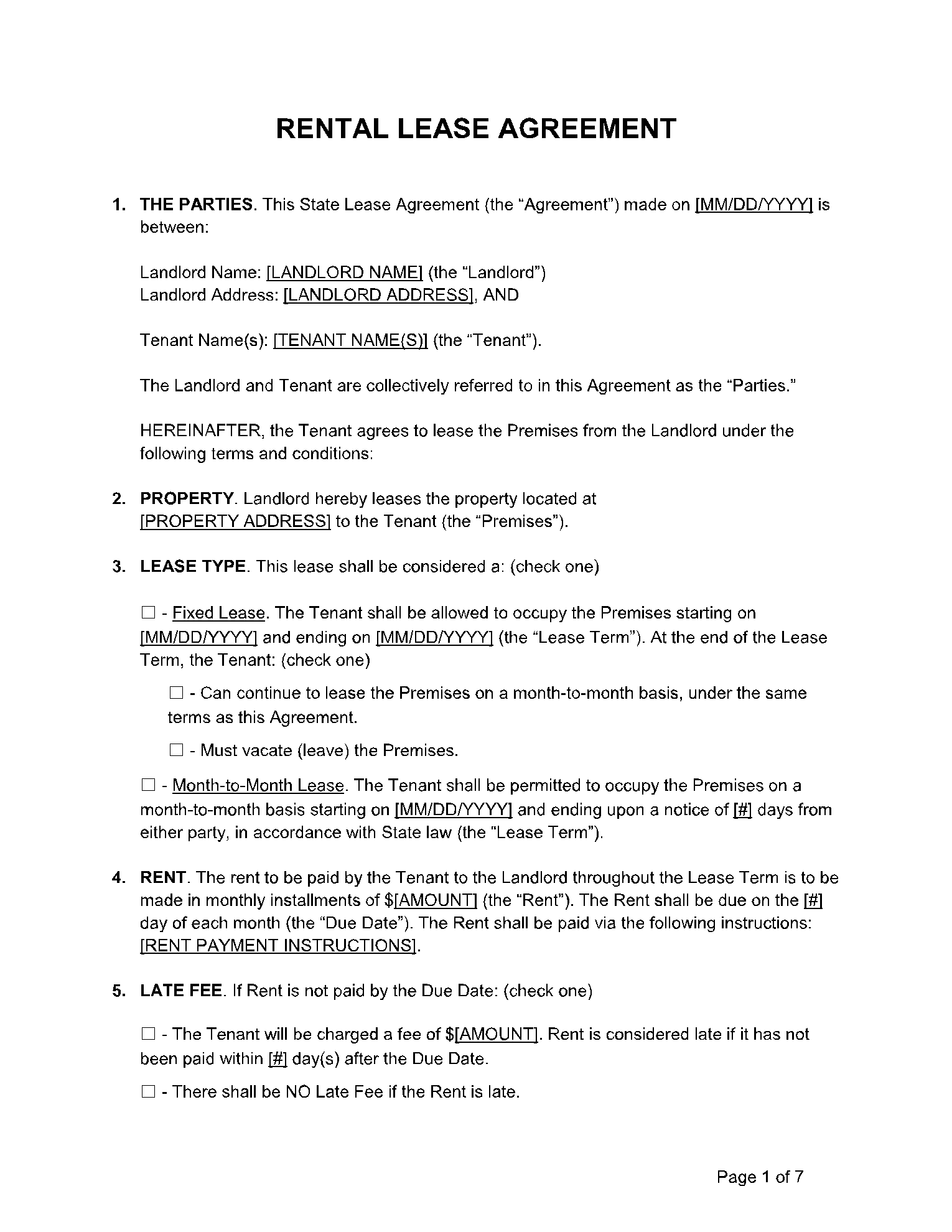 printable one page rental agreement