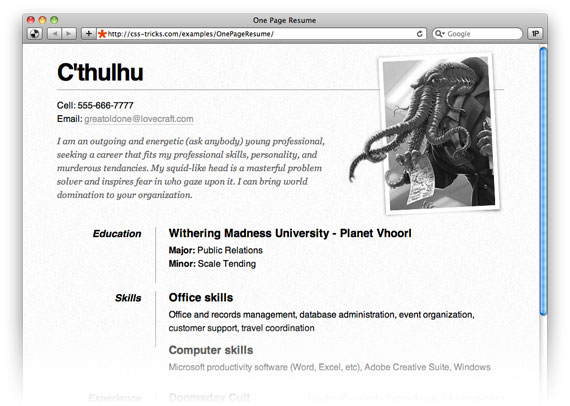 One Page Résumé Site | CSS-Tricks