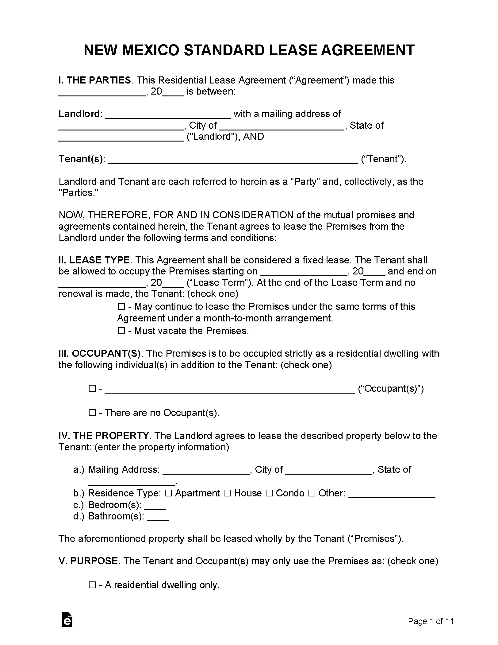 Free New Mexico Lease Agreement Templates (6) | PDF | WORD | RTF