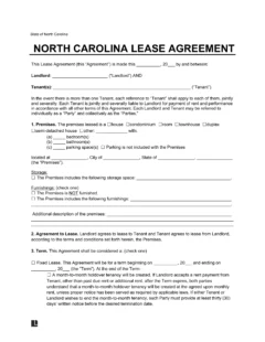 Free North Carolina Lease Agreement Templates (6) | PDF &  Word