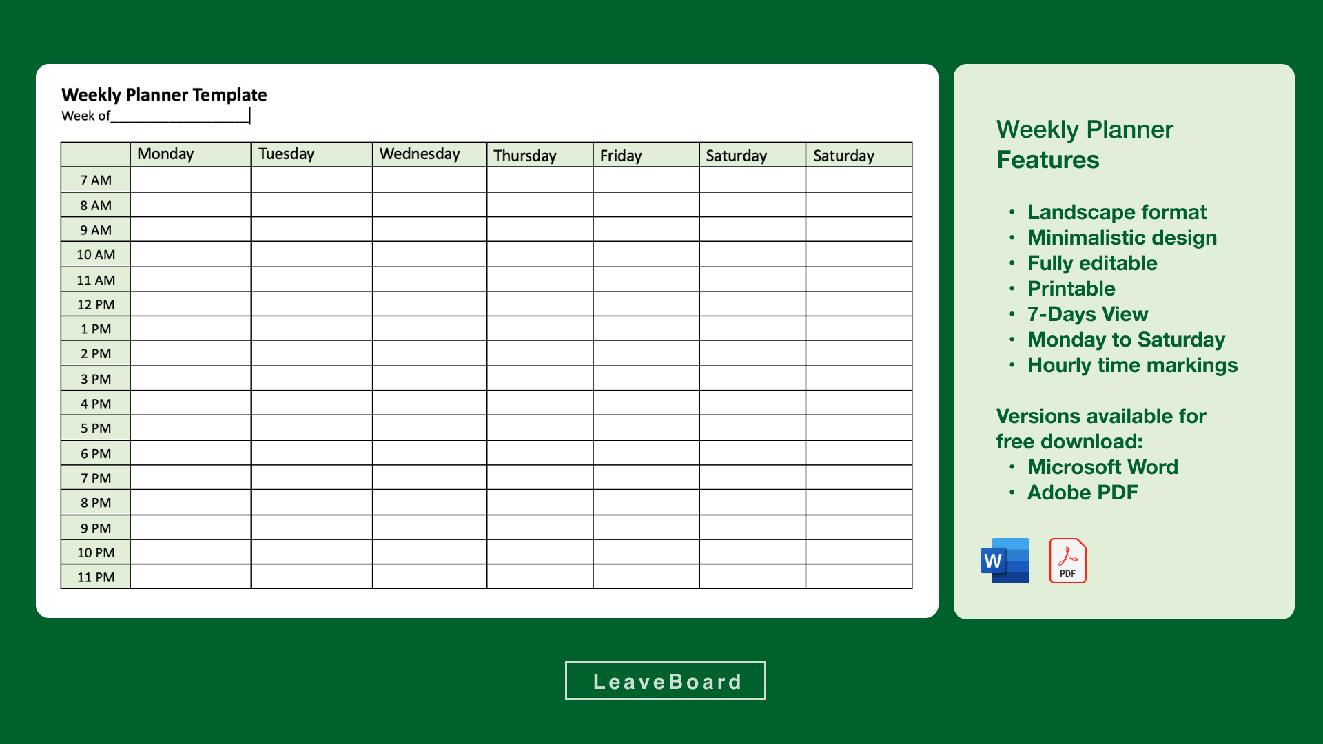 Weekly planner printable template | Leave Board