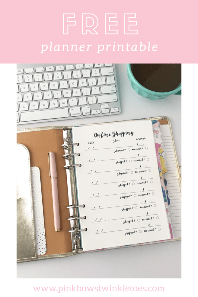 Online Shopping Tracker: Free Printable Planner Insert - Pink Bows ...