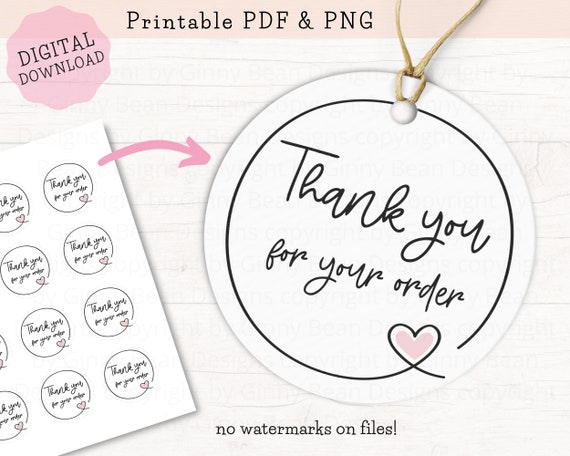 Thank You for your Order Tags PRINTABLE, Thank You for your Order ...