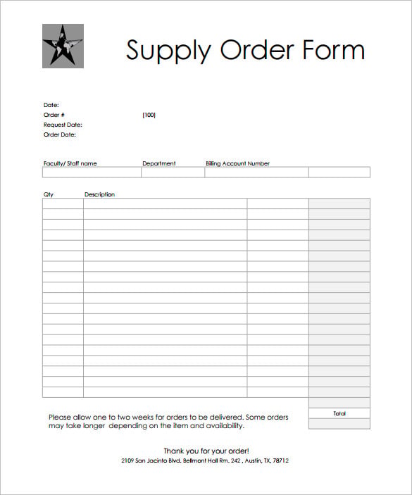 printable order forms