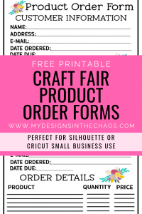 Printable Craft Fair Product Order Form - My Designs In the Chaos