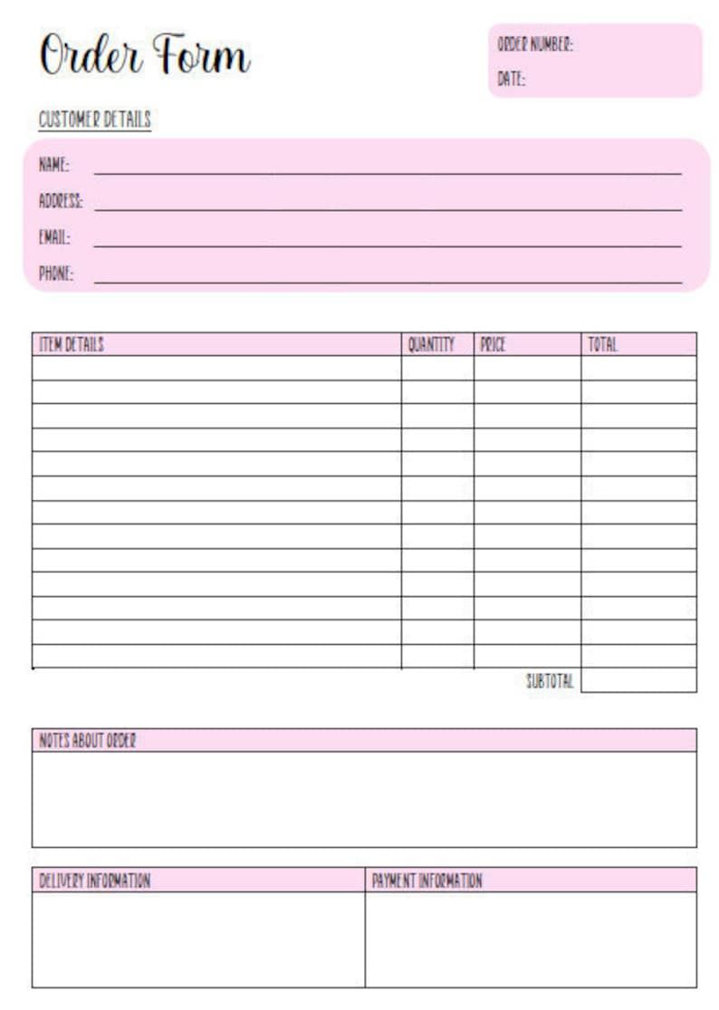 Pink Order Form Template Editable, Printable Order Form, Purchase ... - Worksheets Library pink-order-form-template-editable-printable-order-form-purchase-worksheets-library