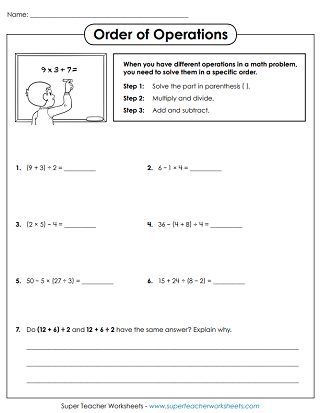 printable order of operations worksheet with answers