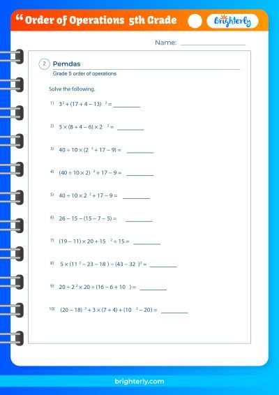 printable order of operations worksheet