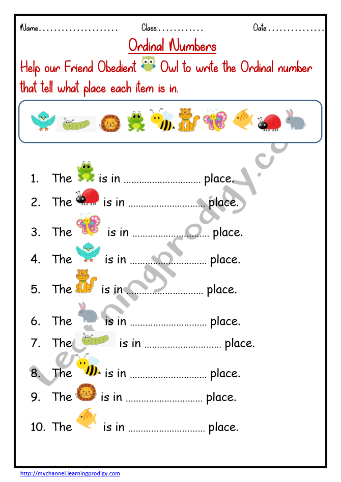 printable ordinal numbers worksheets for preschoolers