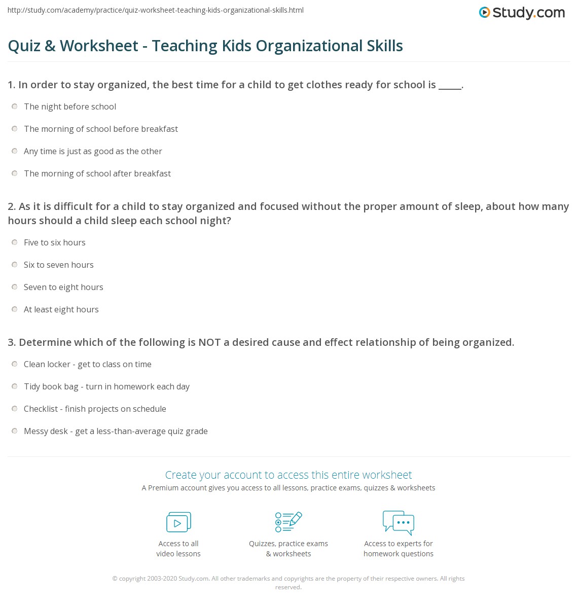 printable organization quiz