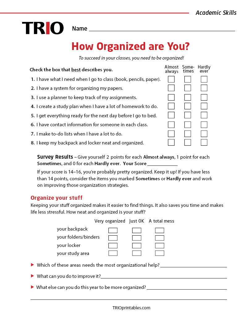 printable organization quiz