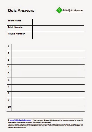 Table Quiz Helper: Table quiz answer sheets