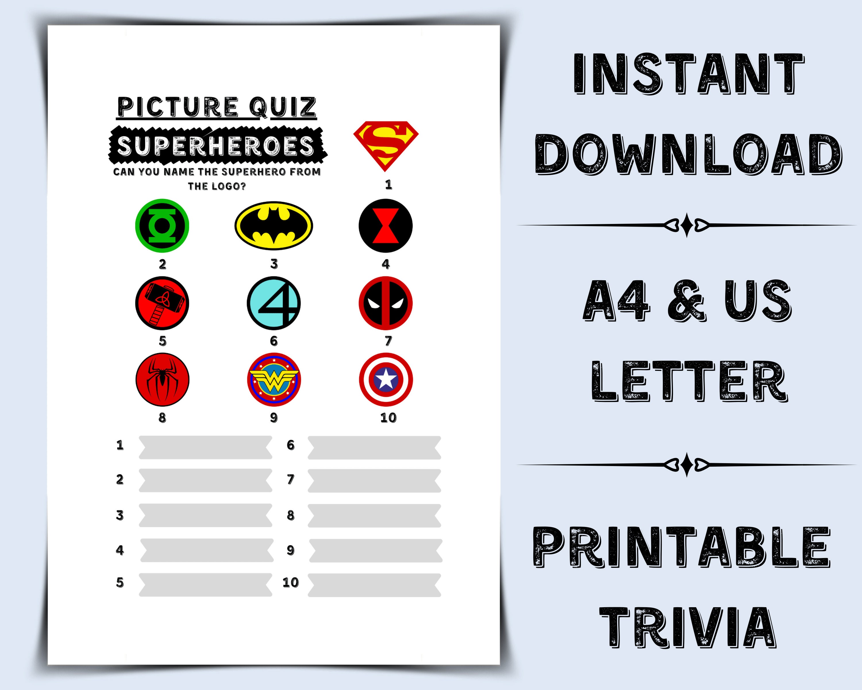 Printable Superhero Logo Picture Quiz Pub Quiz Picture Round ...