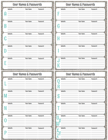 Organized Blog Planner {free printable} User Names &  Passwords ...