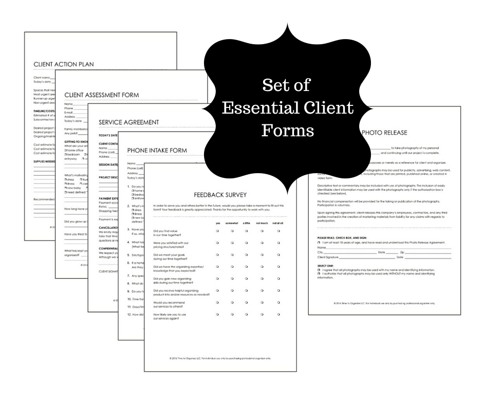 Client Forms for Professional Organizers | Time to Organize