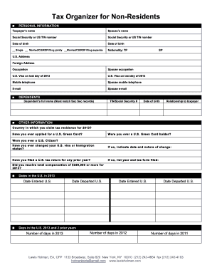 2013 Form NY Lewis Holman Tax Organizer for Non-Residents Fill ...