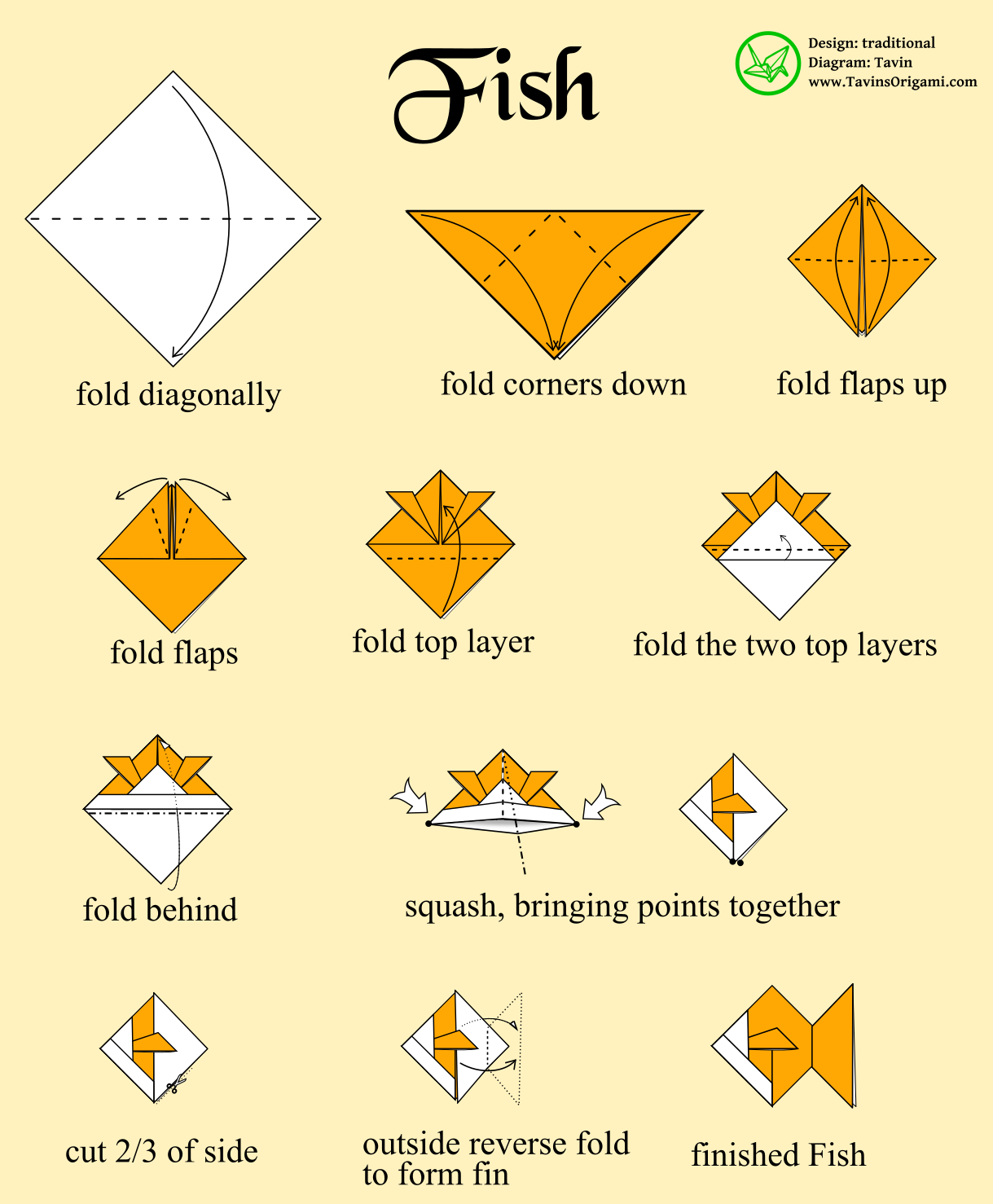 Origami fish instructions - Tavins Origami