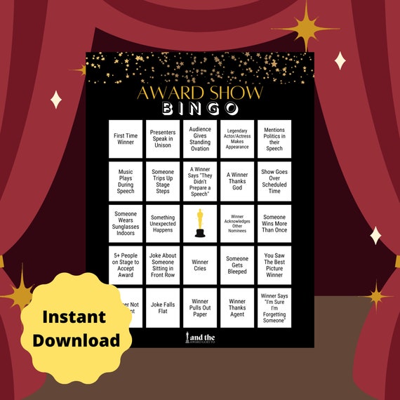 Award Show Night Bingo Digital Download Printable Party Games 10 ...