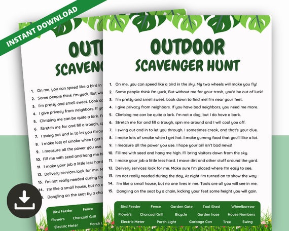 printable outdoor scavenger hunt clues