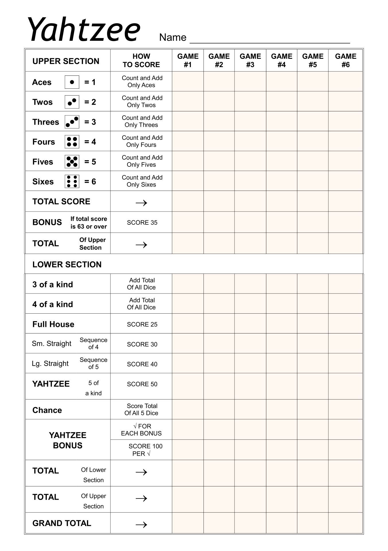 Large Yahtzee Score Sheets - 10 Free PDF Printables | Printablee