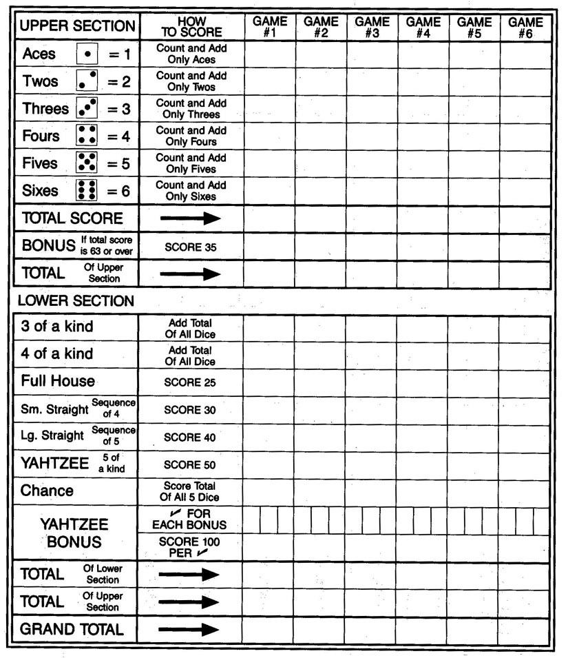 Large Yahtzee Score Sheets - 10 Free PDF Printables | Printablee