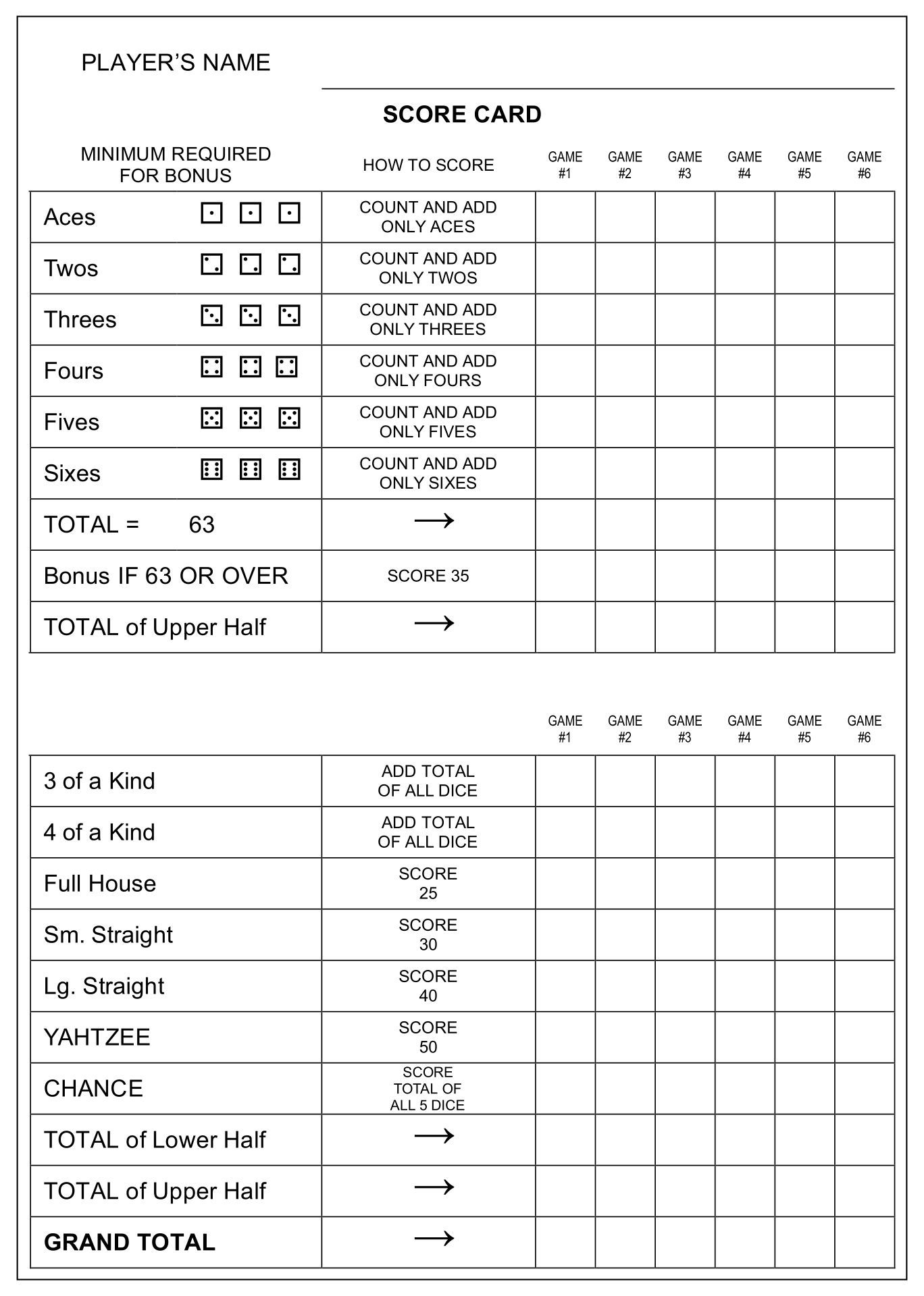 Large Yahtzee Score Sheets - 10 Free PDF Printables | Printablee