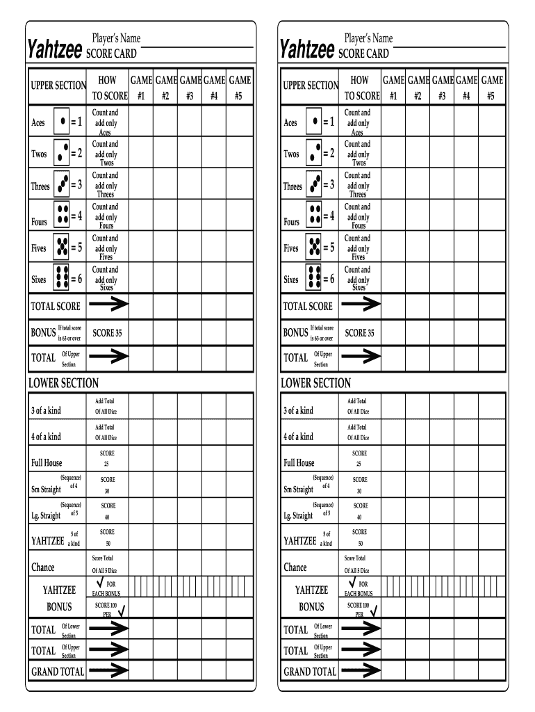printable oversized yahtzee sheets