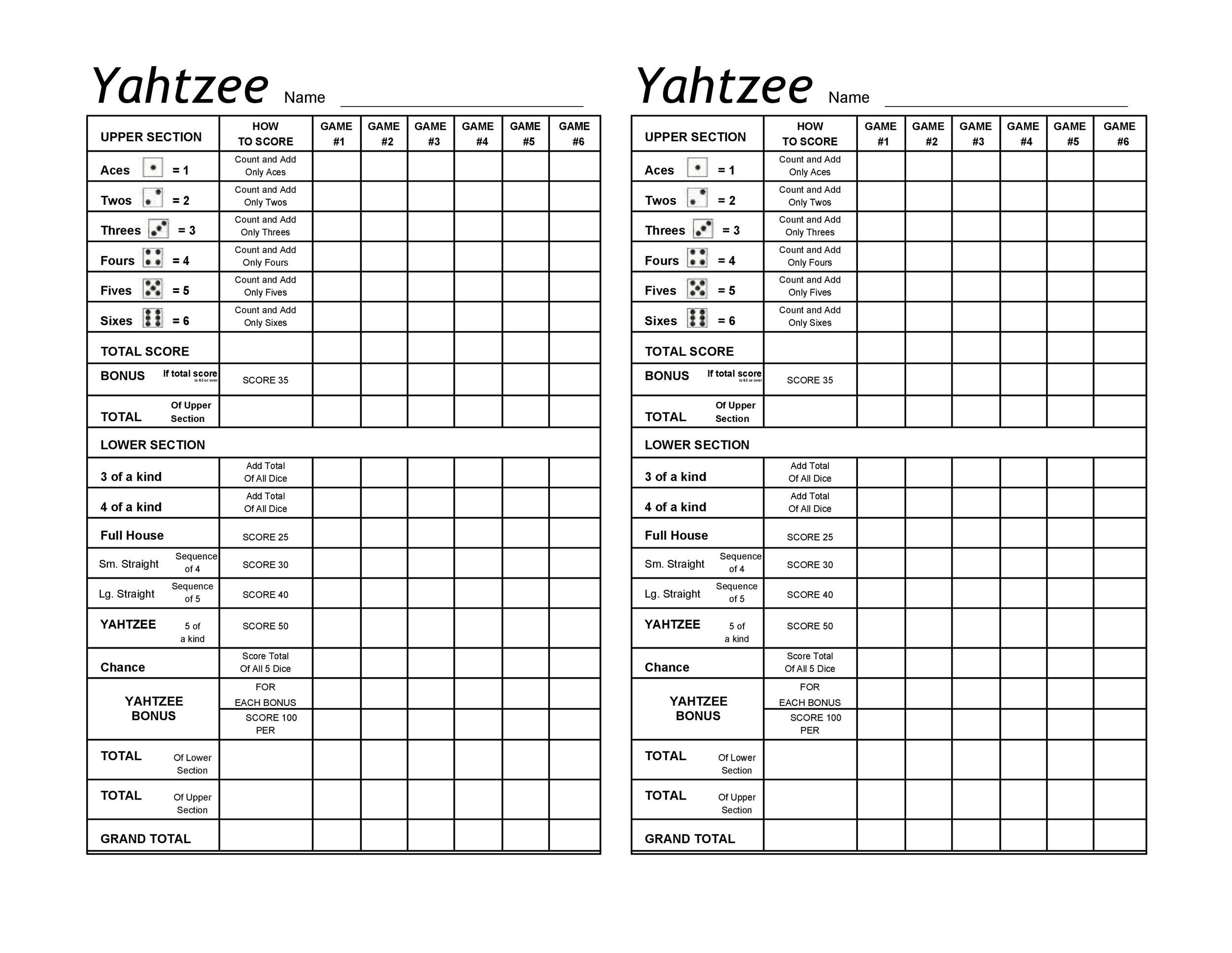 28 Printable Yahtzee Score Sheets &  Cards (101% FREE) ᐅ TemplateLab