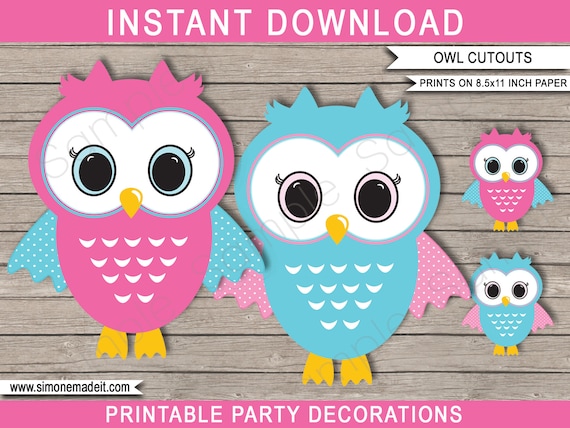 Printable Owl Cutouts Birthday Party Decoration Templates Baby ...