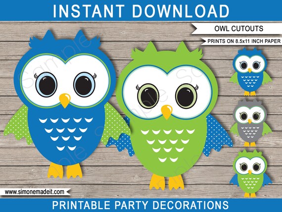 Owl Birthday Party Decoration Templates Printable Cutouts Blue ...