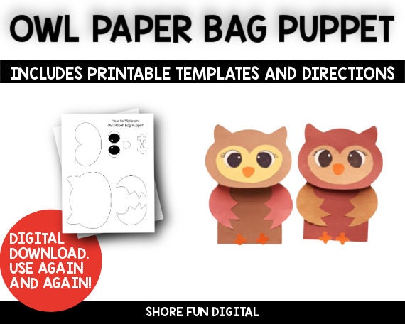 Owl Paper Bag Puppet Craft Template With Directions  