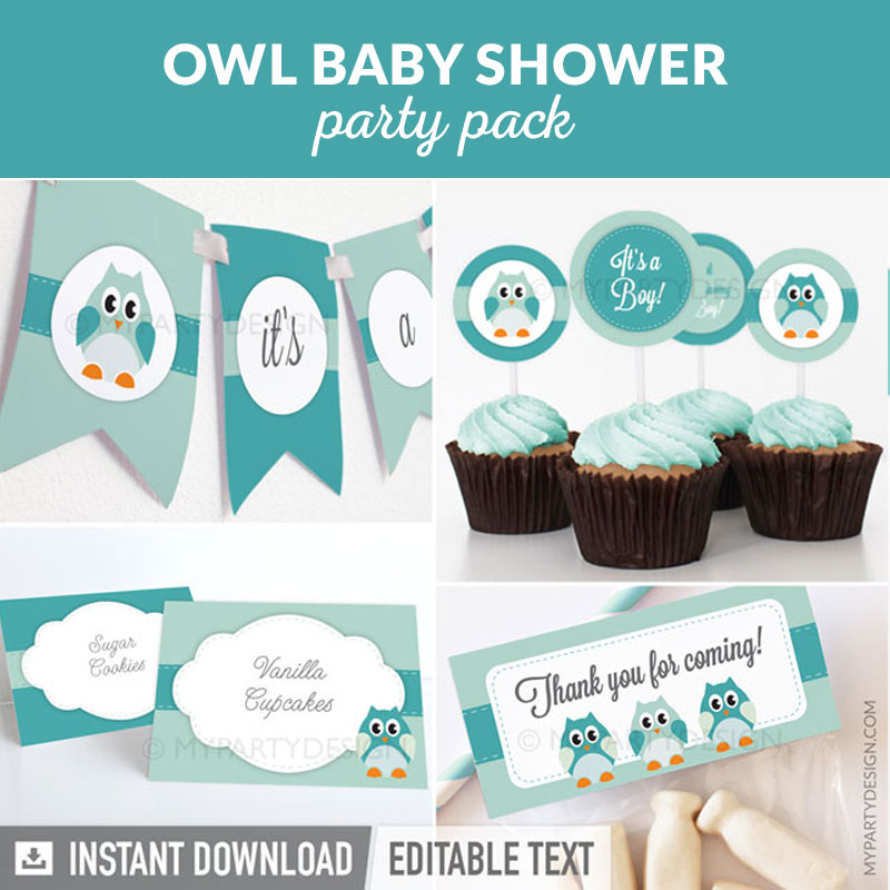 Boy Owl Baby Shower Printables - My Party Design