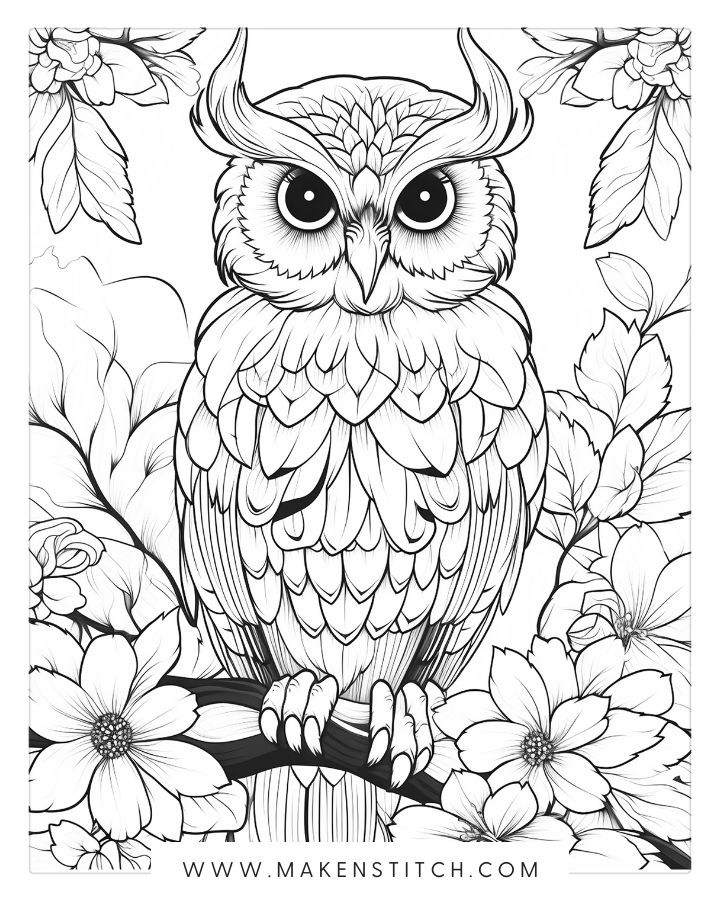 Owls Coloring Pages for Kids and Adults - Makenstitch